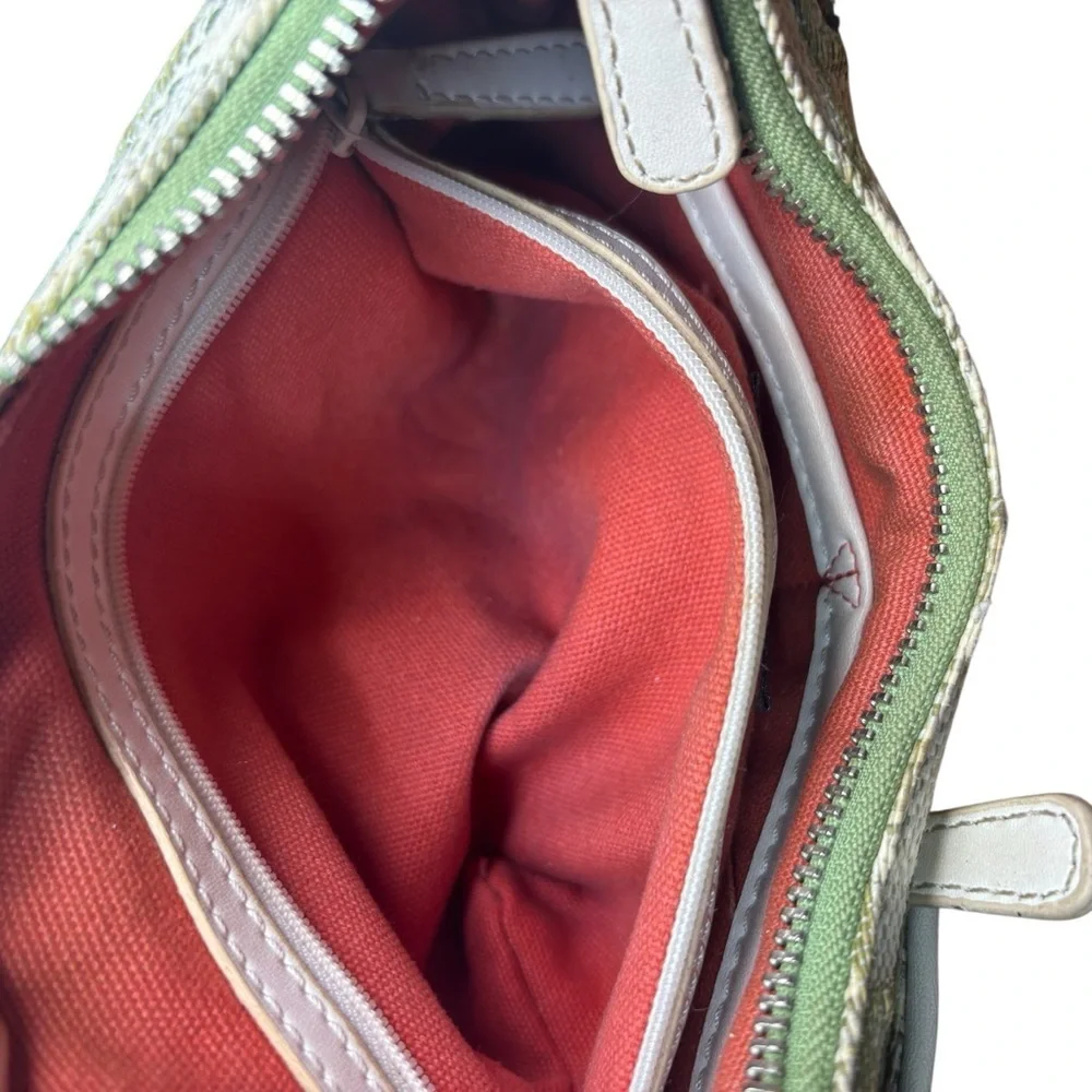 Nine West Green Ivory Geometric Print Shoulder Bag Fabric Faux Leather Trim - Picture 5 of 11